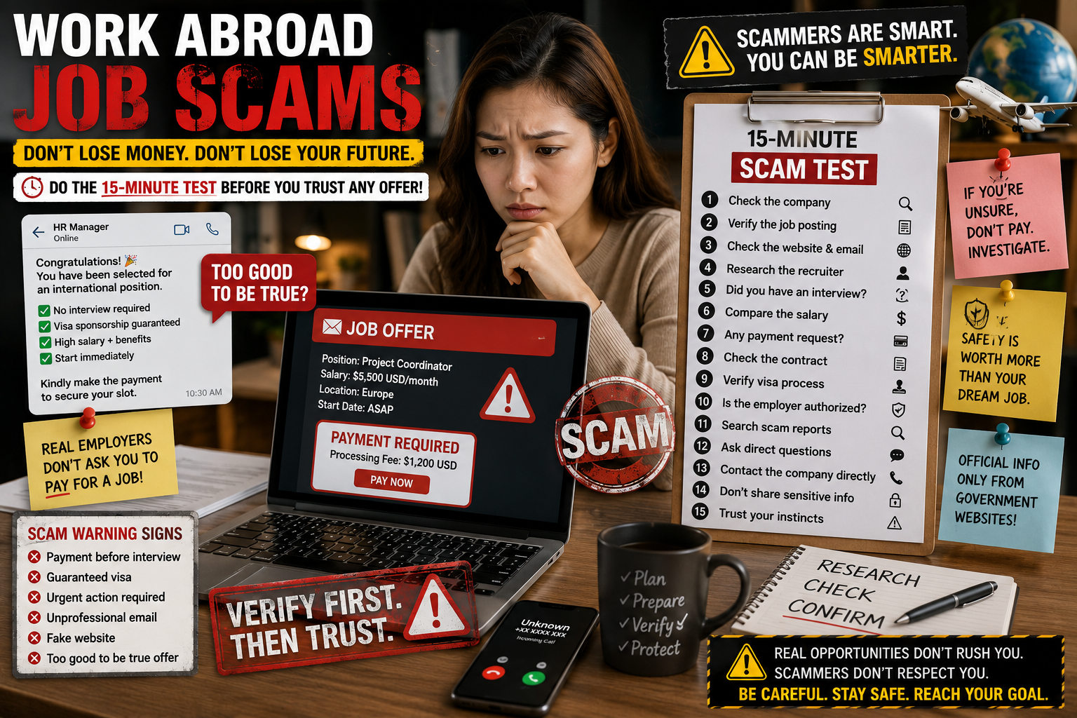 Work Abroad Scams, Job Scams, Fake Recruiters, Visa Scams, International Jobs, Career Safety