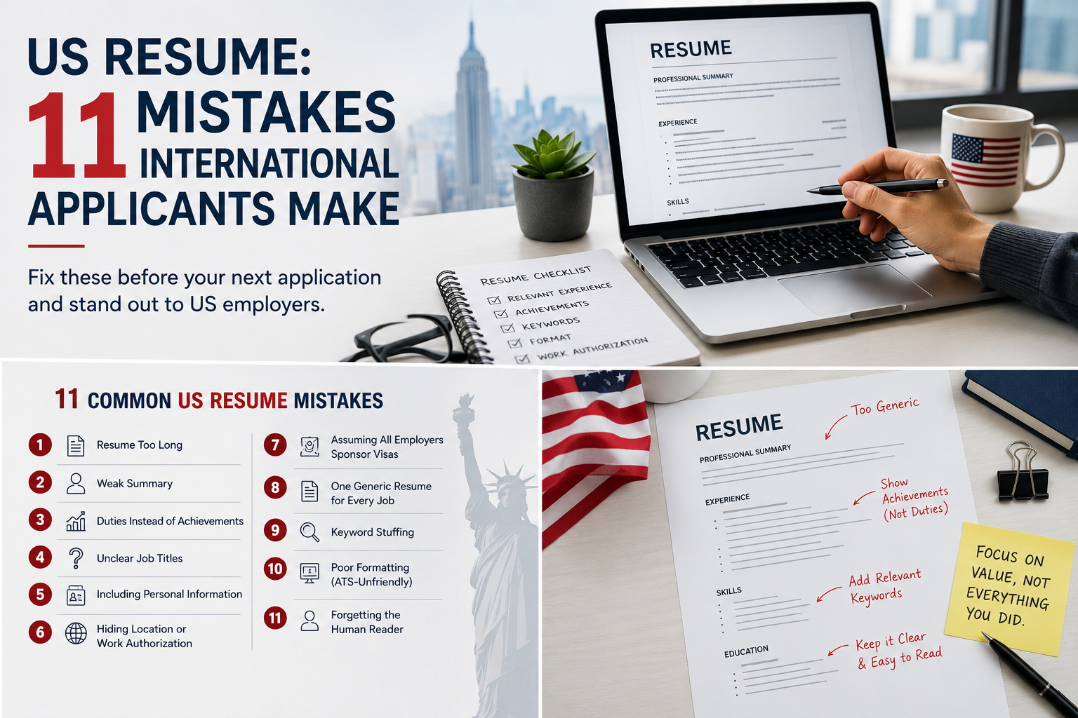 International applicant reviewing and improving a US resume